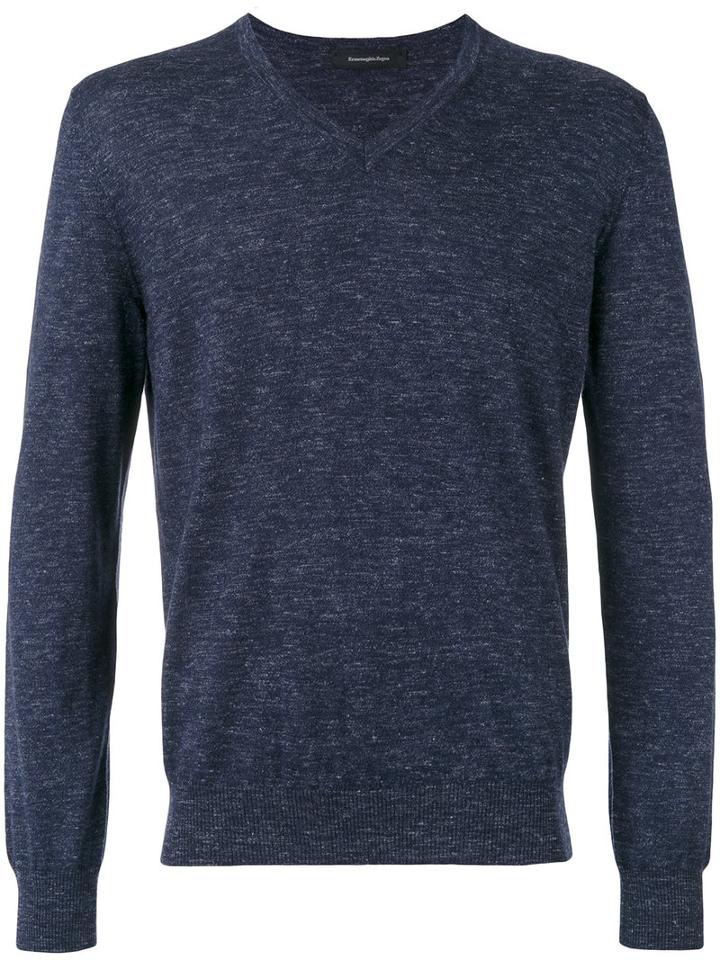 Ermenegildo Zegna - V-neck Slub Knit Sweater - Men - Silk/linen/flax/cashmere - 50, Blue, Silk/linen/flax/cashmere