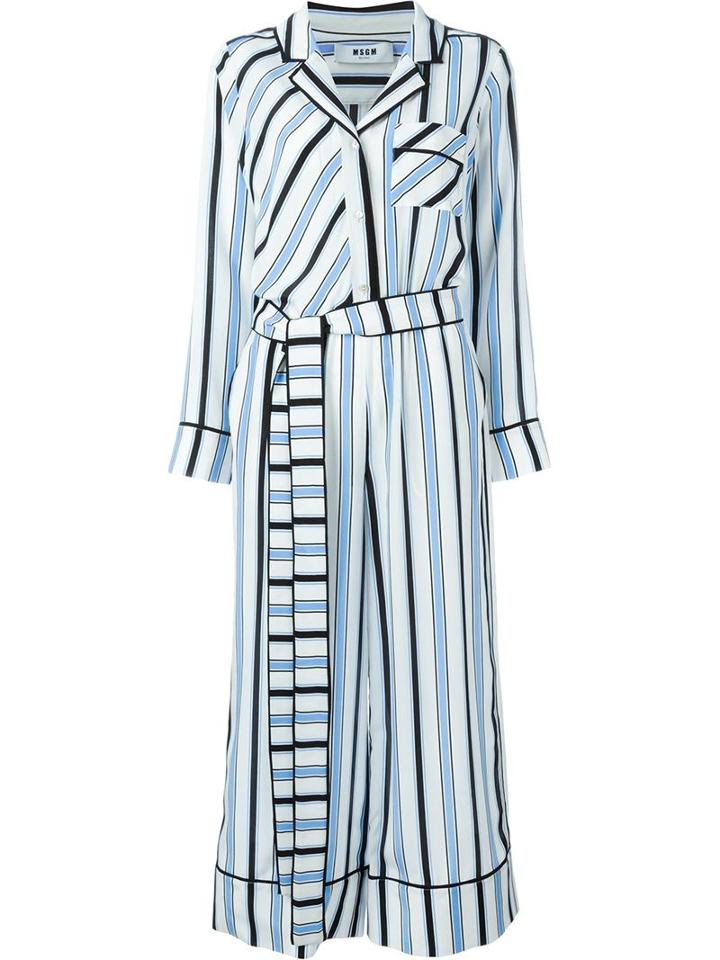 Msgm Striped Belted Jumpsuit, Women's, Size: 40, Black, Silk/polyamide