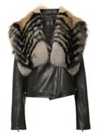 Sally Lapointe Leather Jacket With Removable Fox Fur Shawl - Black