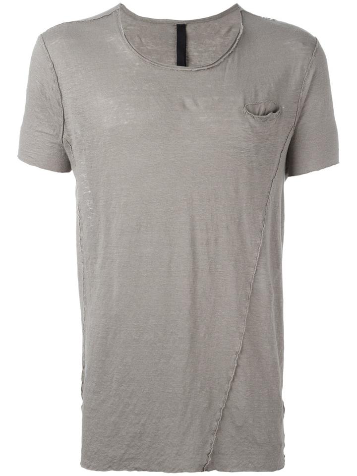 Poème Bohémien Shredded Trim Front Pocket T-shirt, Men's, Size: 52, Grey, Linen/flax