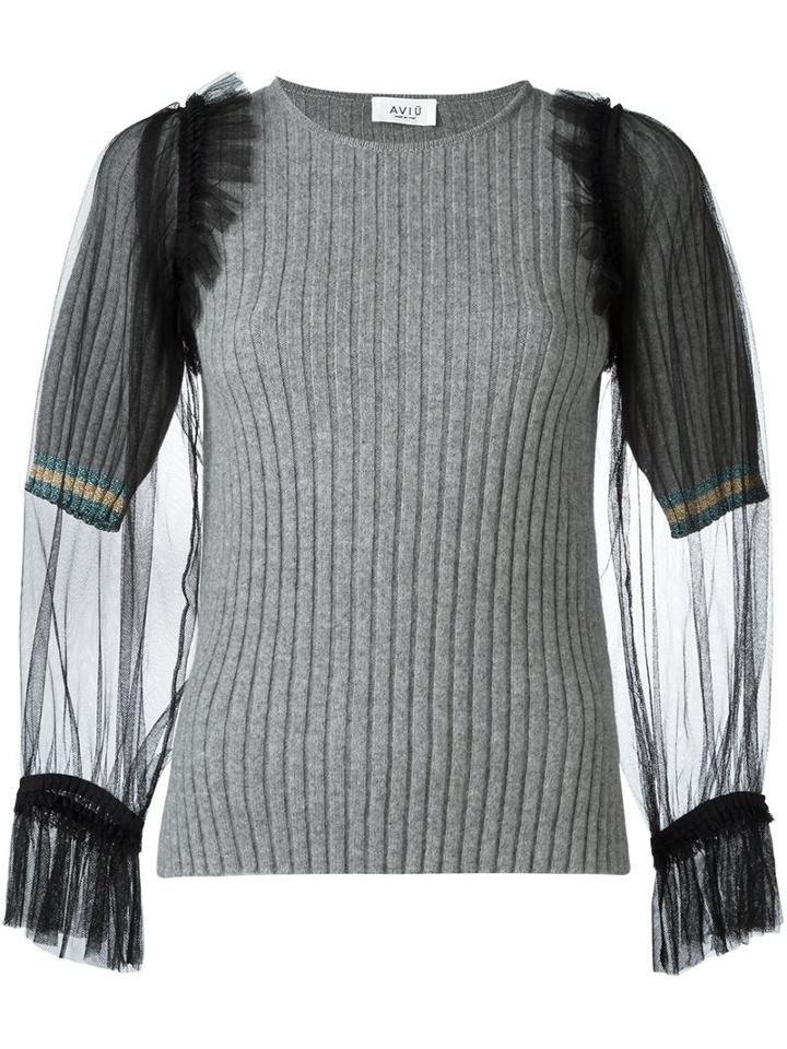 Aviù Tulle Sleeve Sweater, Women's, Size: 44, Grey, Acrylic/polyamide/cashmere/virgin Wool
