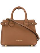 Burberry Small Banner Tote, Women's, Brown, Calf Leather/cotton