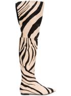 Roberto Cavalli Zebra Print Thigh Boots - Nude & Neutrals