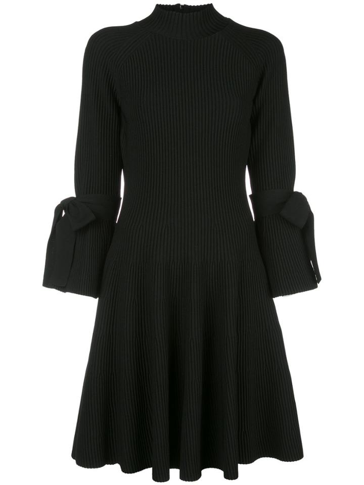 Carolina Herrera Tie-cuff Ribbed Knit Dress - Black