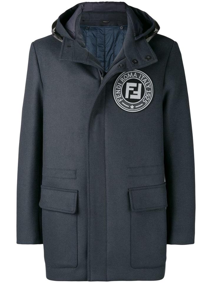 Fendi Logo Hooded Coat - Blue