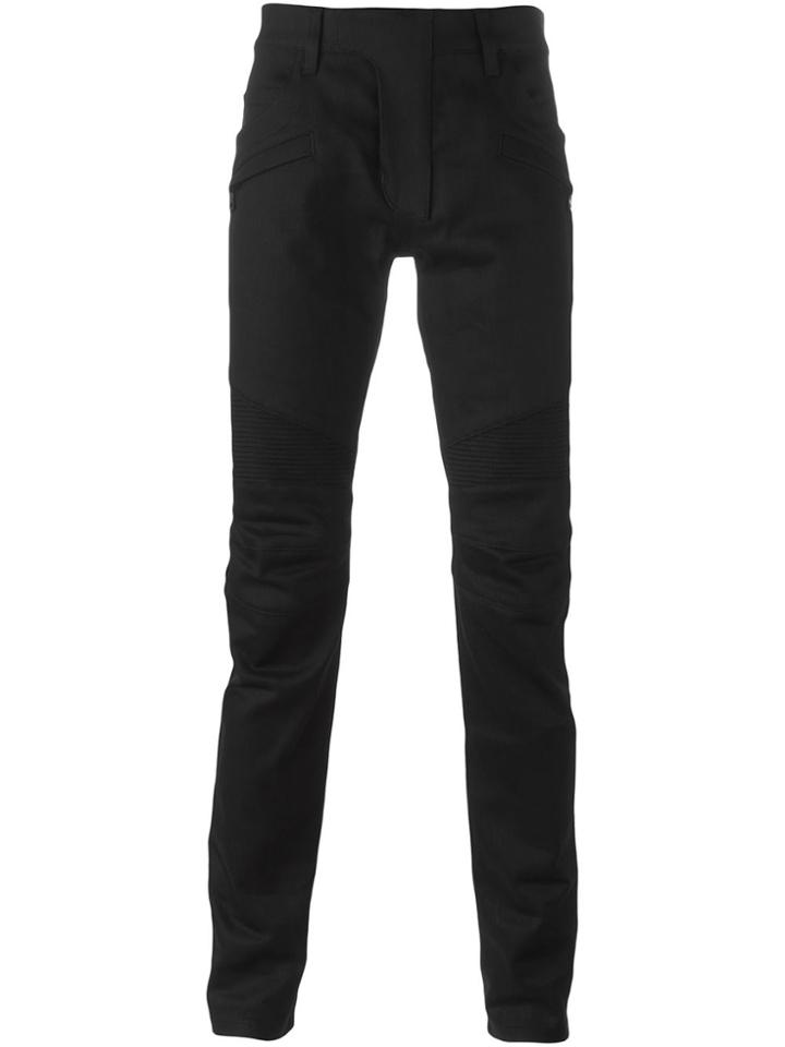 Balmain Raw Denim Biker Jeans - Black
