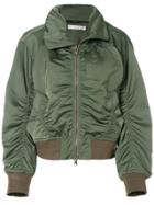 Vince Ruched Satin Bomber Jacket - Green