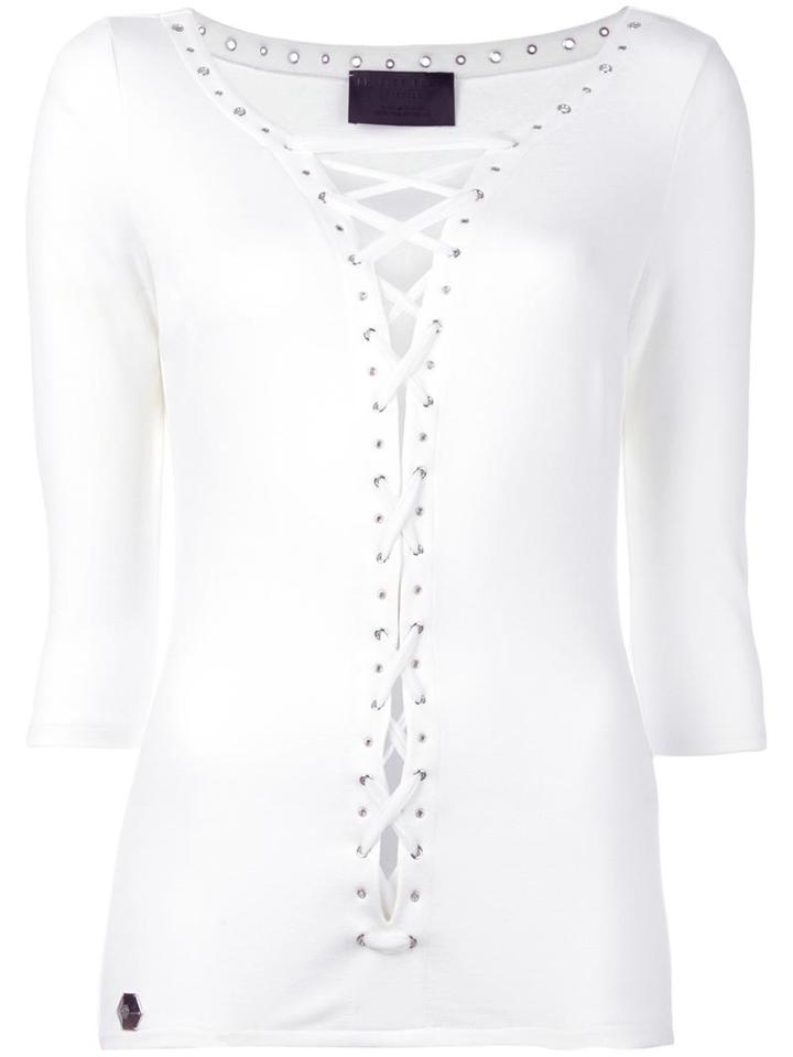 Philipp Plein Lace-uptop, Women's, Size: Small, White, Viscose/polyester/spandex/elastane/brass
