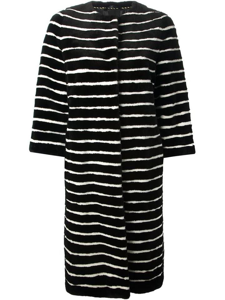 Liska Striped Mink Fur Coat, Women's, Size: Large, Black, Mink Fur