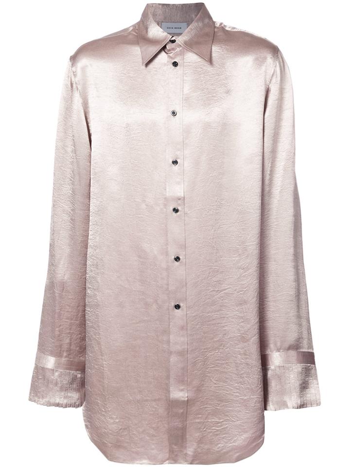 Chin Mens Satin Pleated Cuff Shirt - Pink & Purple