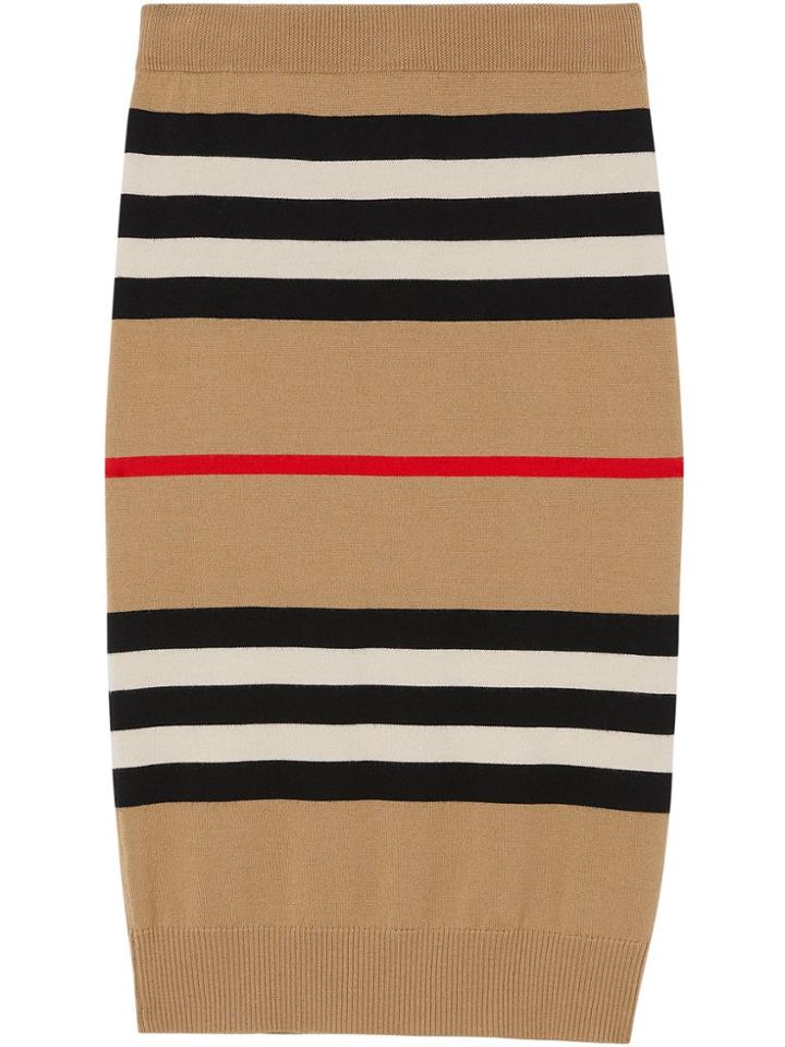 Burberry Icon Stripe Merino Wool Pencil Skirt - Neutrals