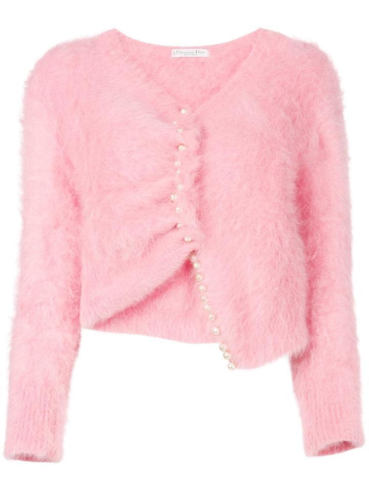 Christian Dior Vintage Pearl Buttons Asymmetric Cardigan - Pink &