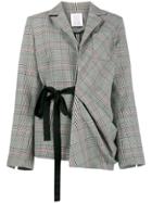 Rosie Assoulin Asymmetric Check Tie Jacket - Grey