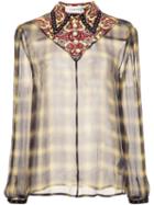 Coach Paisley Collar Sheer Checked Shirt, Women's, Size: 2, Yellow/orange, Silk