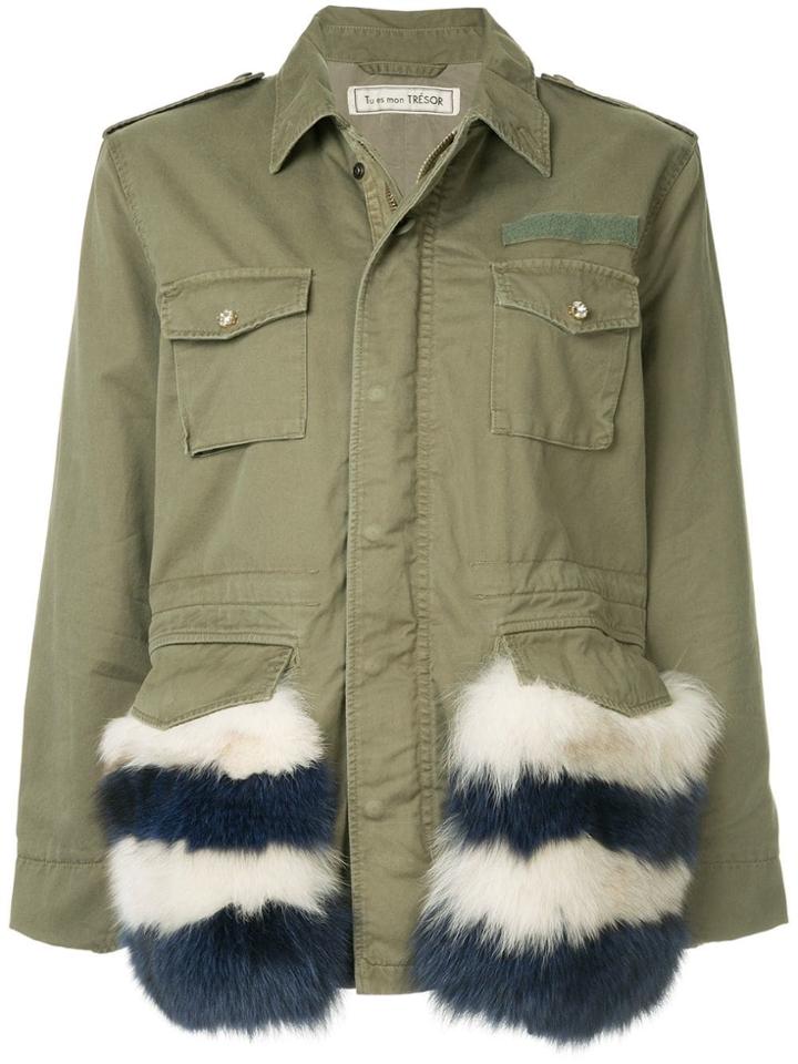 Tu Es Mon Trésor Fur Pocket Jacket - Green