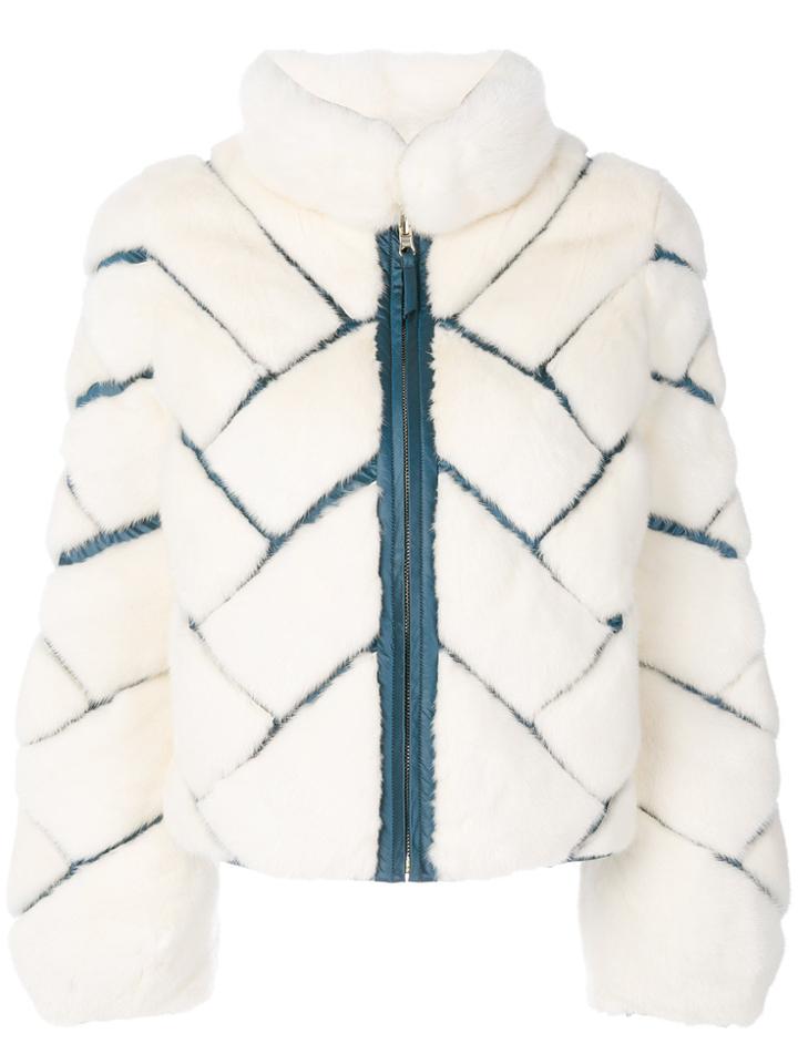 Cara Mila Lyra Panelled Mink Jacket - White