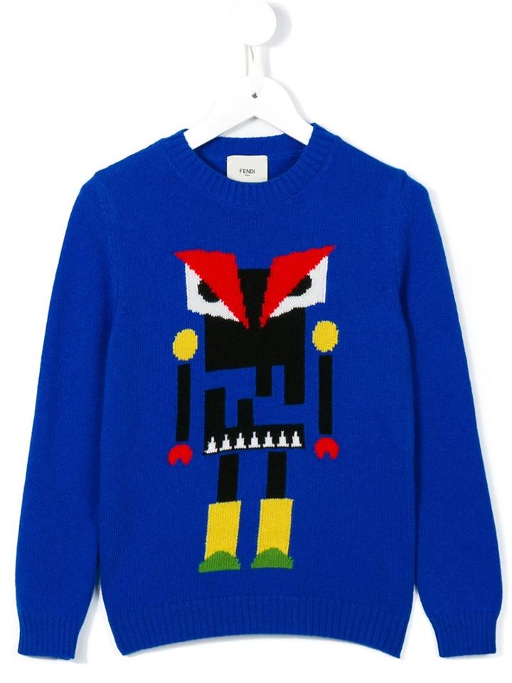 Fendi Kids 'monster Robot' Jumper, Boy's, Size: 10 Yrs, Blue