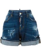 Dsquared2 Wide Leg Denim Shorts, Women's, Size: 44, Blue, Cotton/spandex/elastane