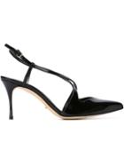 Sergio Rossi Strappy Pointed Toe Pumps, Women's, Size: 38.5, Black, Patent Leather/leather