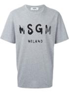 Msgm Logo Print T-shirt, Size: Medium, Grey, Cotton