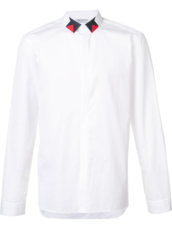 Neil Barrett Geometric Panel Collar Shirt, Men's, Size: Xs, White, Cotton