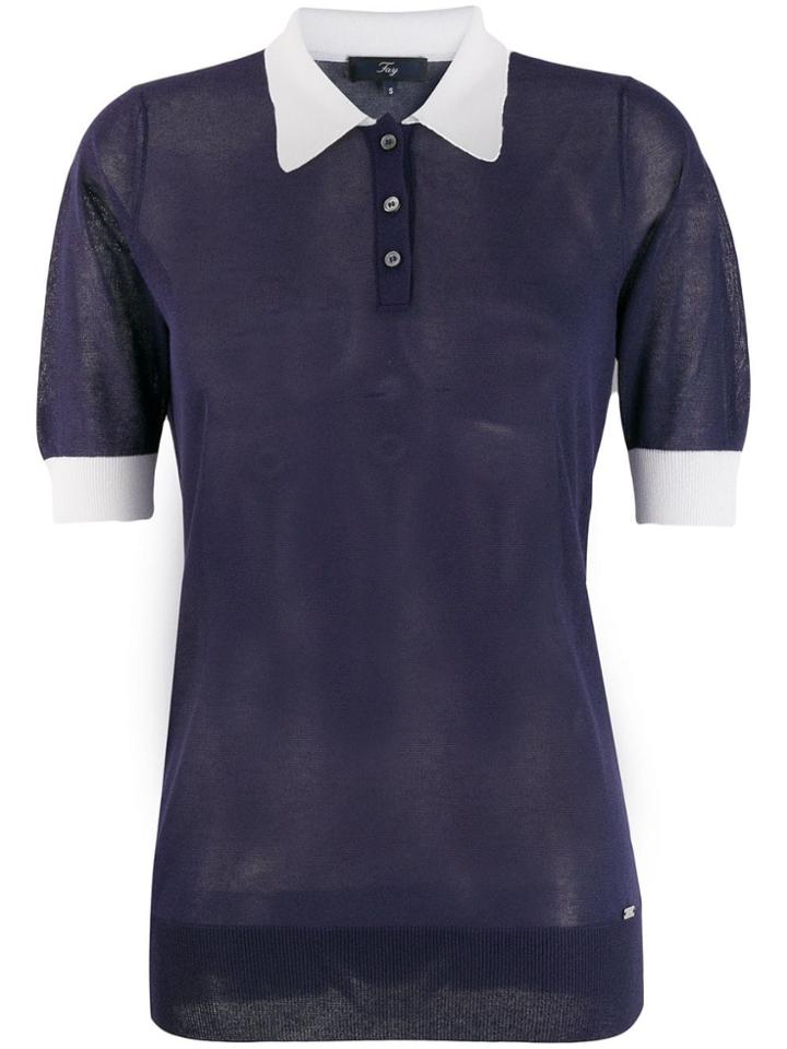 Fay Contrast Collar Polo Shirt - Blue