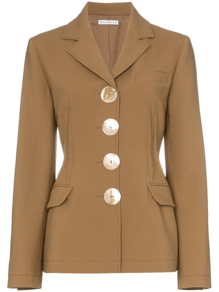 Rejina Pyo Fitted Wool Blazer With Oversized Buttons - Brown