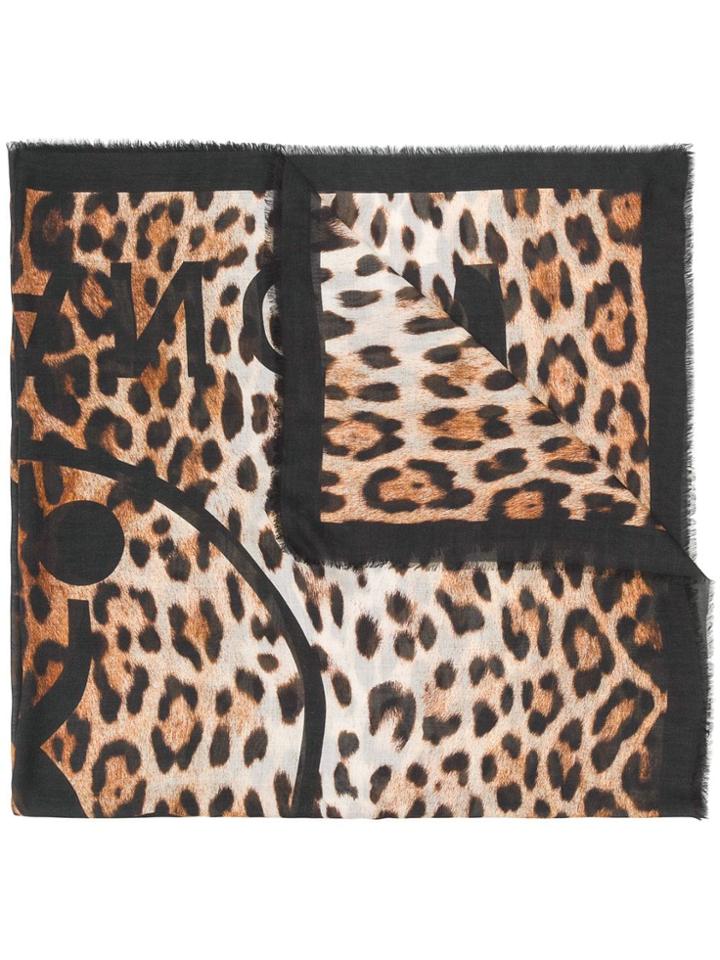 Moschino Leopard Print Logo Scarf - Black