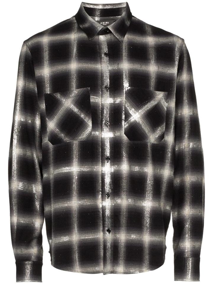 Amiri Glitter Check Cotton Shirt - Black