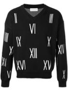 Gosha Rubchinskiy V-neck Number Sweater, Men's, Size: Small, Black, Cotton