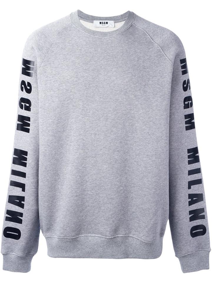Msgm Logo Print Sleeve Sweatshirt, Men's, Size: Small, Grey, Cotton/viscose