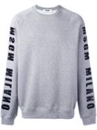 Msgm Logo Print Sleeve Sweatshirt, Men's, Size: Small, Grey, Cotton/viscose