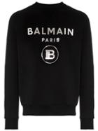 Balmain Logo Print Cotton Sweatshirt - Black