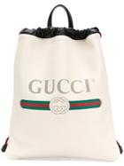 Gucci Logo Print Drawstring Backpack - White