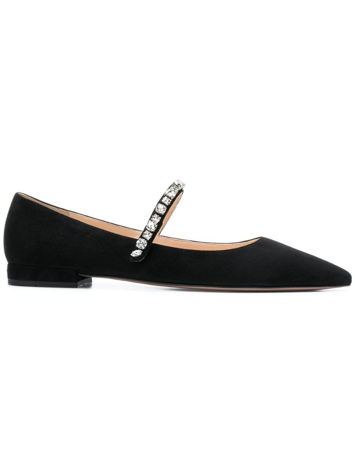 Prada Crystal Embellished Ballerina Pumps - Black