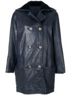 Versace Vintage Double-breasted Leather Coat - Blue