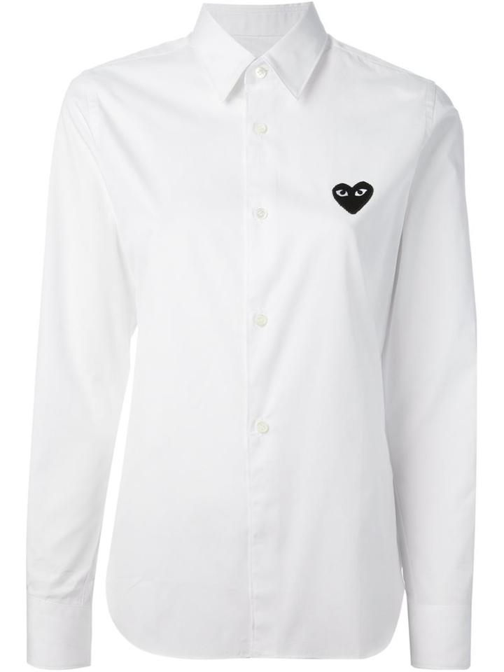 Comme Des Garçons Play Embroidered Heart Shirt, Women's, Size: Small, White, Cotton