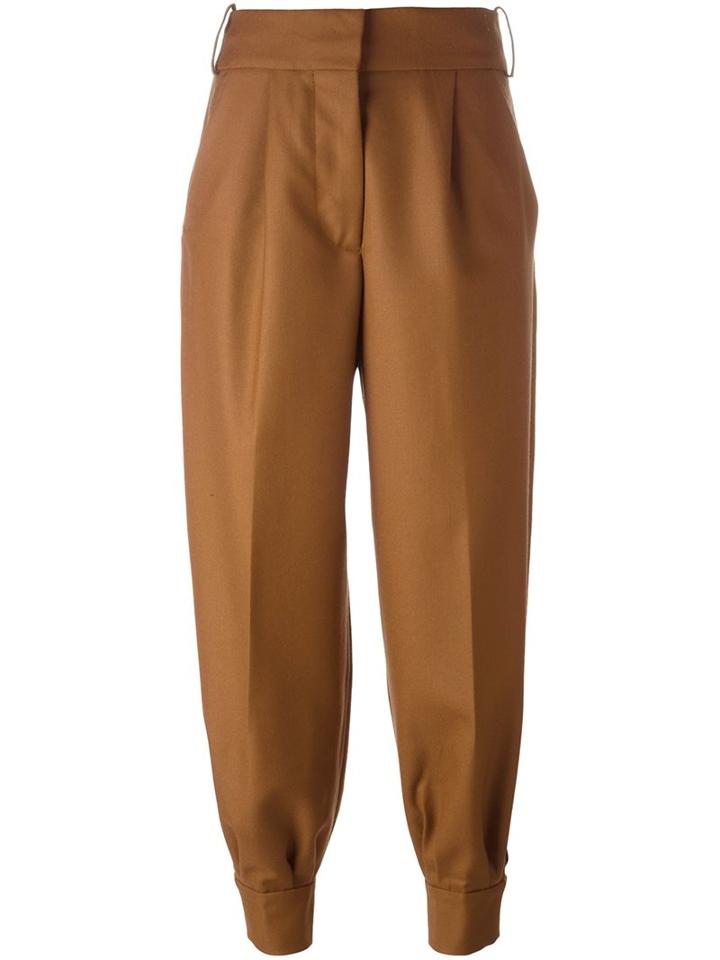 Marni Pleat Front Tapered Leg Trousers, Women's, Size: 42, Brown, Cupro/wool