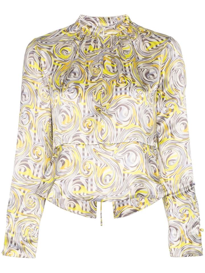 Ganni Swirl Print Blouse - Yellow
