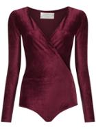 Lilly Sarti - Velvet Bodysuit - Women - Polyester/spandex/elastane - 36, Red, Polyester/spandex/elastane