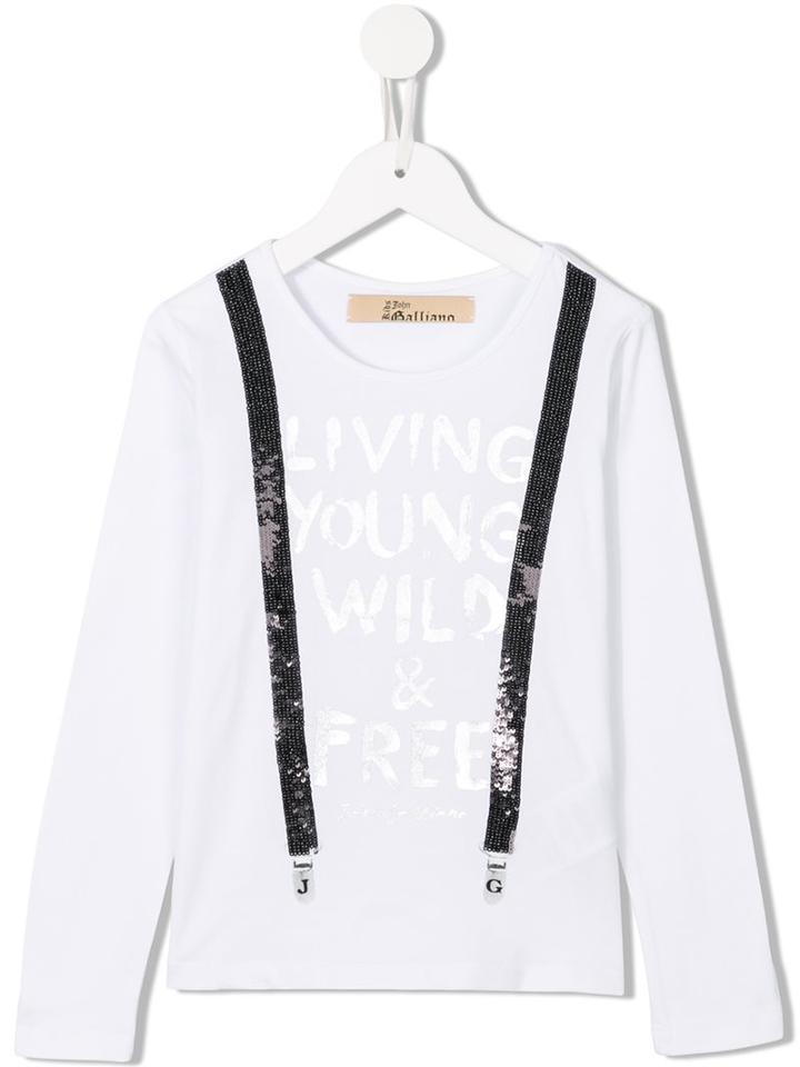 John Galliano Kids Sequinned Braces T-shirt, Girl's, Size: 6 Yrs, White