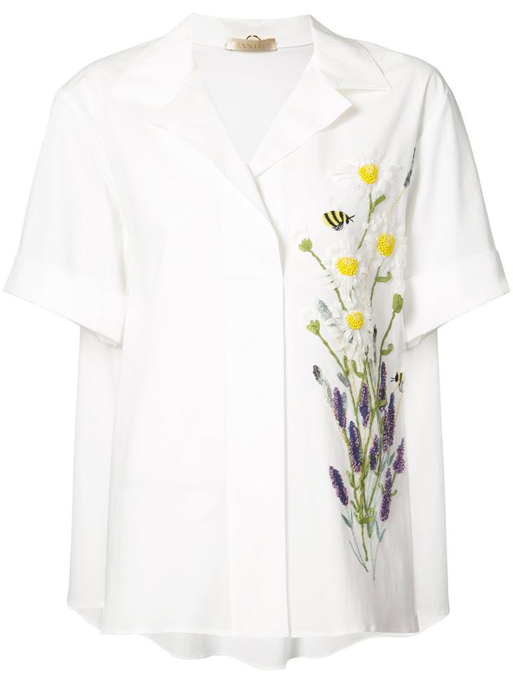 Mantu - Floral Short Sleeve Shirt - Women - Cotton/spandex/elastane - 38, White, Cotton/spandex/elastane
