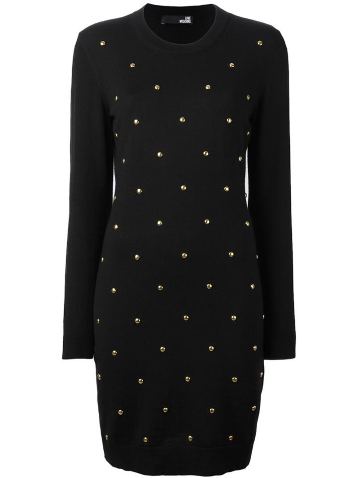 Love Moschino Studded Knit Dress, Women's, Size: 46, Blue, Virgin Wool