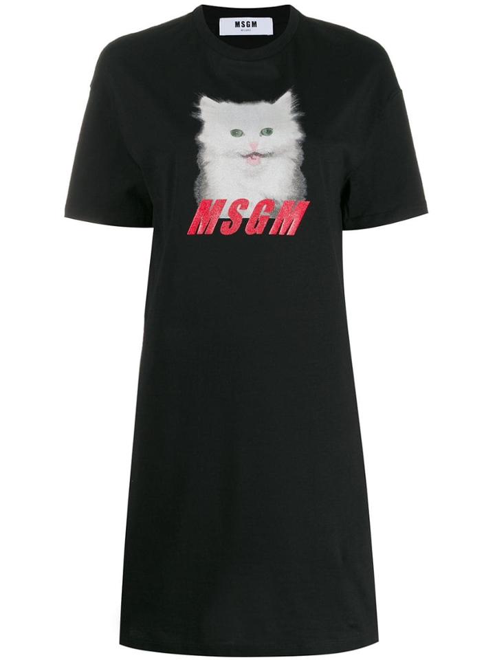 Msgm Cat Logo T-shirt Dress - Black