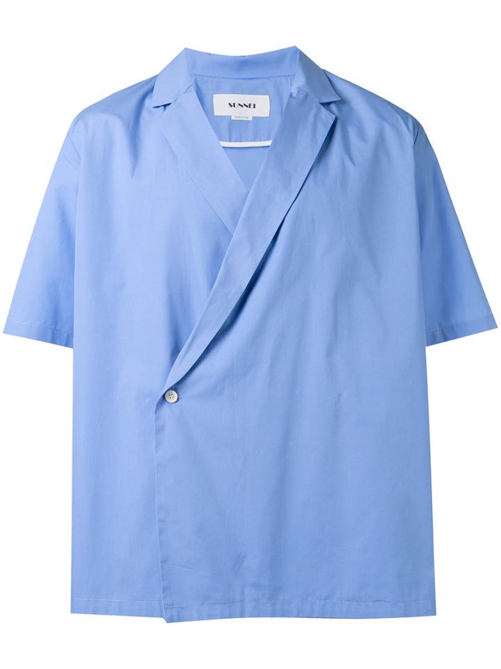 Sunnei - Kimono Short Sleeve Shirt - Men - Cotton - L, Blue, Cotton