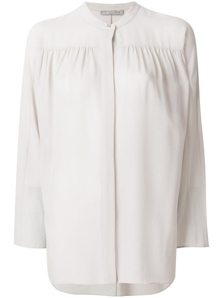 Vince - Gathered Detailing Semi-sheer Blouse - Women - Silk - S, Grey, Silk