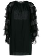 Alberta Ferretti Embroidered Frilled Sleeves Dress - Black