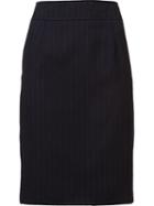 Carolina Herrera Pinstripe Pencil Skirt, Women's, Size: 10, Blue, Polyester/acetate/wool
