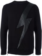 Neil Barrett 'lightning Bolt' Sweatshirt, Men's, Size: Small, Black, Cotton/polyurethane/spandex/elastane/viscose