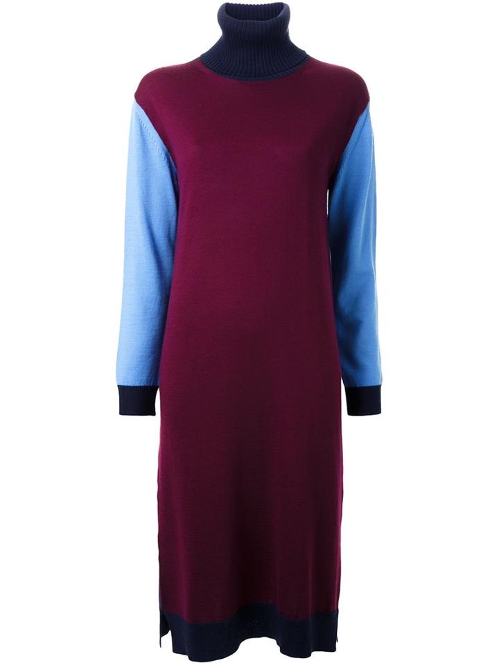 Muveil Roll Neck Knitted Dress, Women's, Size: 38, Red, Acrylic/wool
